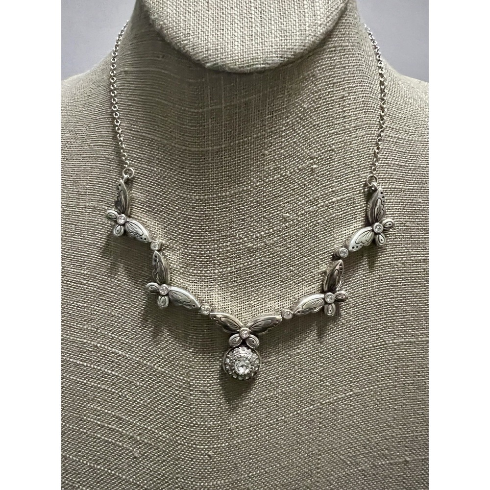 Brighton Silver Butterfly Crystal Pendant Necklace Adjustable 16-18 In Fairycore